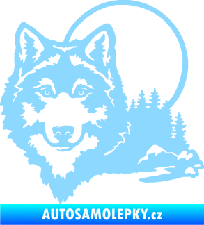 Samolepka Vlk 007 levá s krajinou světle modrá