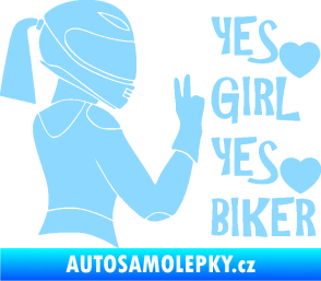 Samolepka Yes girl, yes biker motorkářka světle modrá