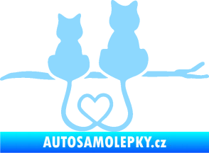 Samolepka Zamilované kočky spojené ocásky pravá světle modrá