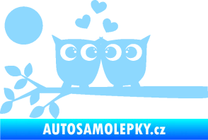 Samolepka Zamilované sovy levá na větvičce světle modrá
