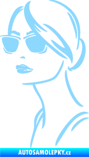 Samolepka Žena tvář 003 levá s brýlemi světle modrá