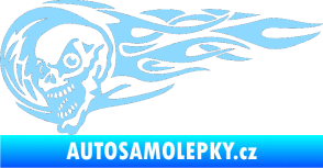 Samolepka Zubatka levá lebka v plamenech světle modrá