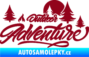 Samolepka Adventure outdoor nápis les,hory a táborák bordó vínová