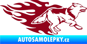 Samolepka Animal flames 090 pravá  vlk bordó vínová