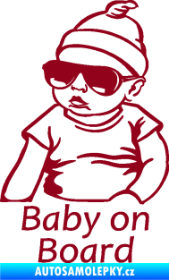 Samolepka Baby on board 003 levá s textem miminko s brýlemi bordó vínová