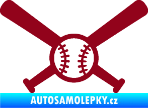Samolepka Baseball míček a pálky bordó vínová