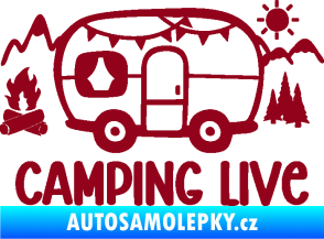 Samolepka Camping live 001 levá cestování v karavanu bordó vínová