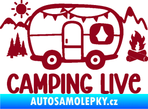 Samolepka Camping live 001 pravá cestování v karavanu bordó vínová