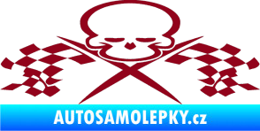 Samolepka Champion 001 lebka se šachovnicovou vlajkou bordó vínová