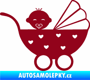 Samolepka Dítě v autě 070 pravá kočárek s miminkem bordó vínová