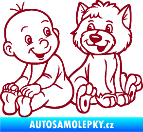 Samolepka Dítě v autě 087 levá chlapeček s pejskem bordó vínová