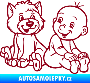 Samolepka Dítě v autě 087 pravá chlapeček s pejskem bordó vínová