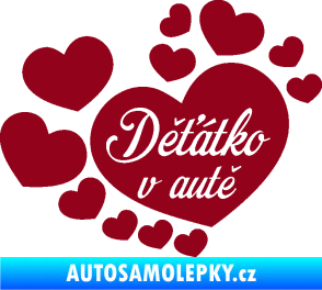 Samolepka Dítě v autě 092 nápis děťátko v autě se srdíčky bordó vínová