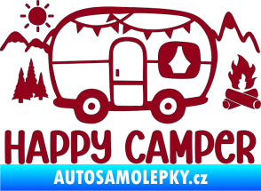 Samolepka Happy camper 002 pravá kempování s karavanem bordó vínová