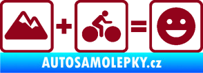 Samolepka Hory + kolo = veselý smajlík cyklista na horách bordó vínová