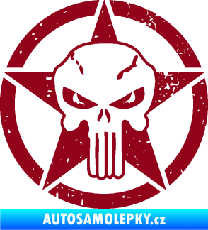 Samolepka Hvězda army 011 levá s lebkou bordó vínová