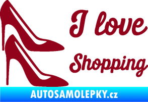 Samolepka I love shopping nápis  bordó vínová