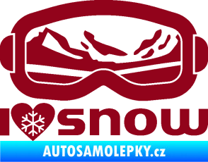 Samolepka I love snow nápis s brýlemi bordó vínová