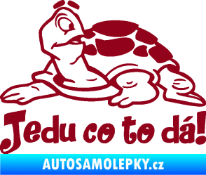 Samolepka Jedu co to dá! 001 levá nápis se želvou bordó vínová