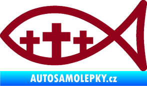 Samolepka Jesus rybička 005 tři kříže křesťanský symbol bordó vínová