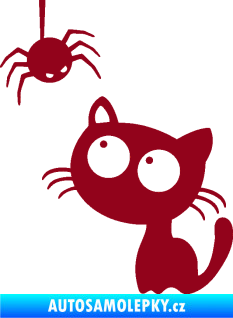 Samolepka Kočička s pavoukem levá bordó vínová