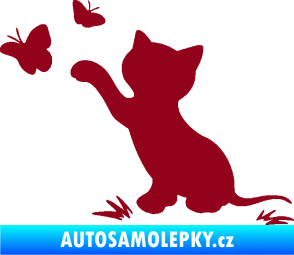 Samolepka Kočka 037 levá s motýlky bordó vínová