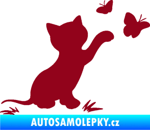 Samolepka Kočka 037 pravá s motýlky bordó vínová