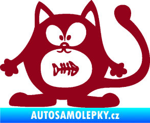 Samolepka Kočka 042 levá s rybou v bříšku bordó vínová