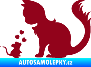 Samolepka Kočka s myší 002 levá bordó vínová