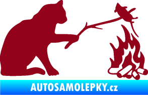 Samolepka Kočka s myší pravá bordó vínová