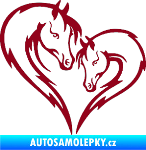 Samolepka Koníci 002 - levá srdíčko kůň s hříbátkem bordó vínová