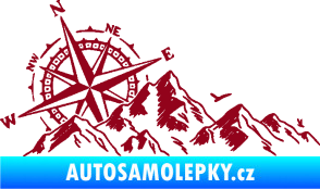 Samolepka Krajina hory 043 levá s kompasem bordó vínová