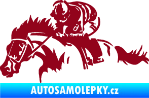 Samolepka Kůň 075 levá závod s jezdcem, dostihy bordó vínová