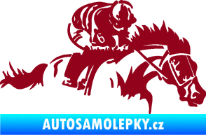 Samolepka Kůň 075 pravá závod s jezdcem, dostihy bordó vínová
