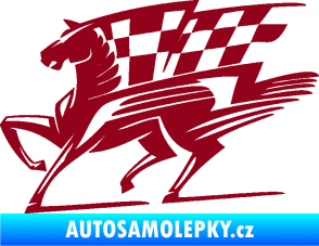 Samolepka Kůň racing 001 levá se šachovnicí bordó vínová