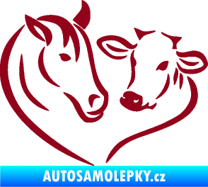 Samolepka Kůň s kravičkou v srdíčku levá láska ke zvířatům bordó vínová