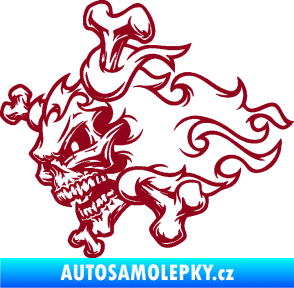 Samolepka Lebka 022 levá kosti v plamenech bordó vínová