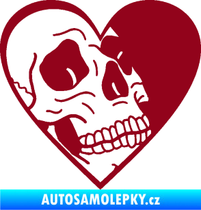 Samolepka Lebka 062 pravá v srdíčku bordó vínová