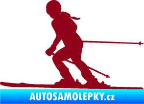 Samolepka Lyžařka 002 levá sjezd bordó vínová