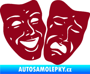 Samolepka Masky tváře 001 pravá veselý a smutný bordó vínová