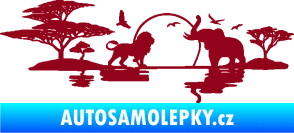 Samolepka Motiv Afrika levá -  zvířata u vody bordó vínová