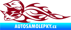 Samolepka Motorka 011 levá helma na motokros v plamenech bordó vínová