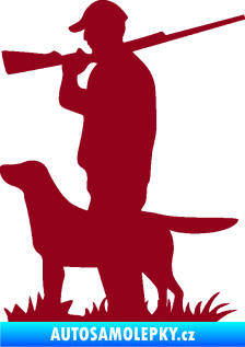Samolepka Myslivec 005 levá se psem na lovu bordó vínová
