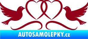 Samolepka Novomanželé 002 holubičky se srdíčky bordó vínová
