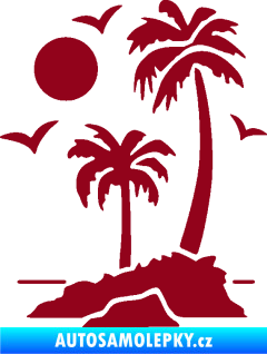 Samolepka Ostrov 002 levá palmy a moře bordó vínová