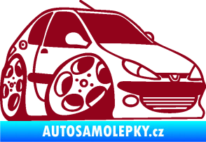 Samolepka Peugeot 206 karikatura pravá bordó vínová