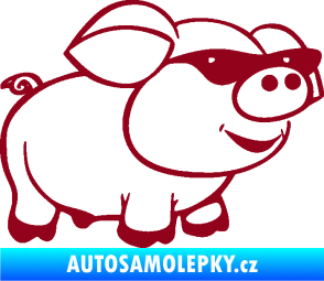 Samolepka Prase 006 pravá frajer v brýlích bordó vínová