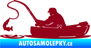 Samolepka Rybář 017 levá rybolov v lodičce bordó vínová