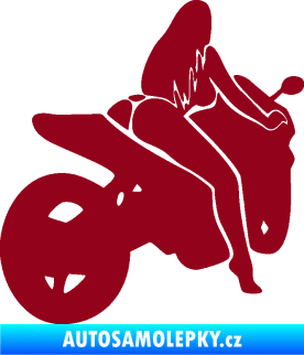 Samolepka Sexy žena na motorce pravá bordó vínová