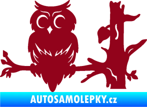 Samolepka Sova 005 levá na větvi bordó vínová